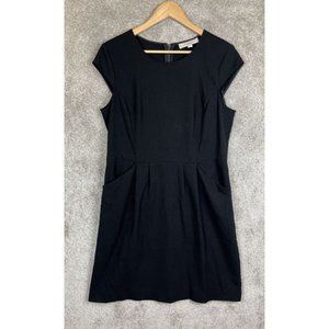 LOFT Dress Womens 14 Black Cap Sleeve Back Zip Pockets Shift Knee Length- 7722